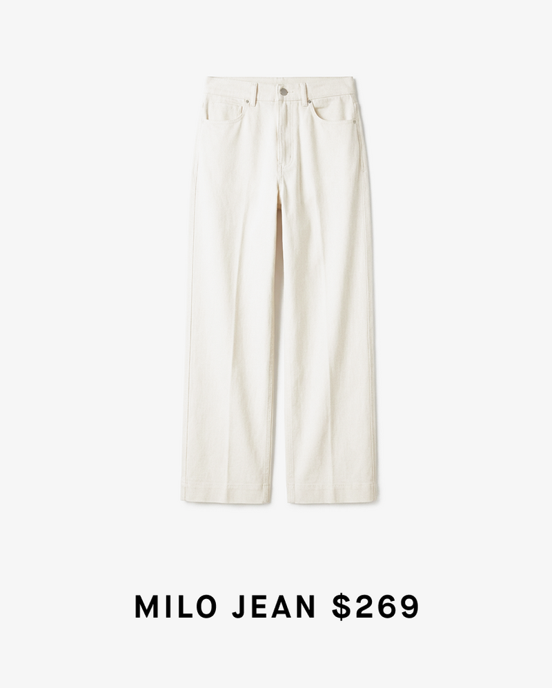 White jeans with price tag on a white background MILO JEAN $269
