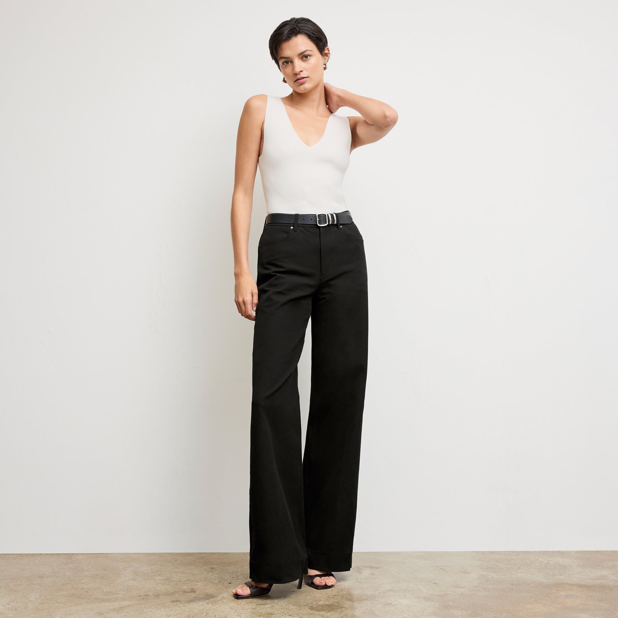 Front image of a woman wearing the Milo Jean in Black