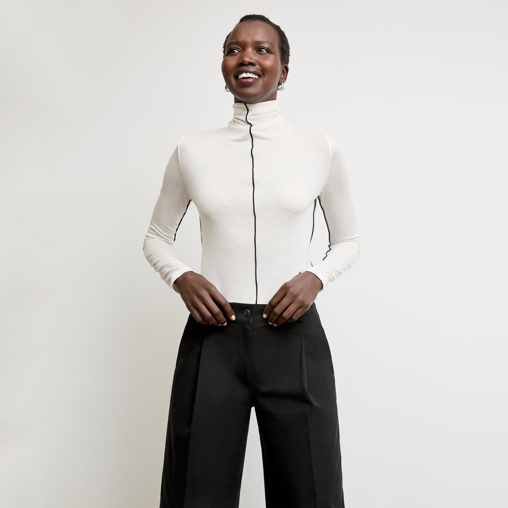 front image of a woman wearing the natasha top in cloud jersey