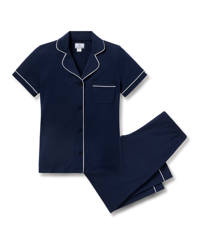 Petite Plume Pima Crop Pajama Set in Navy