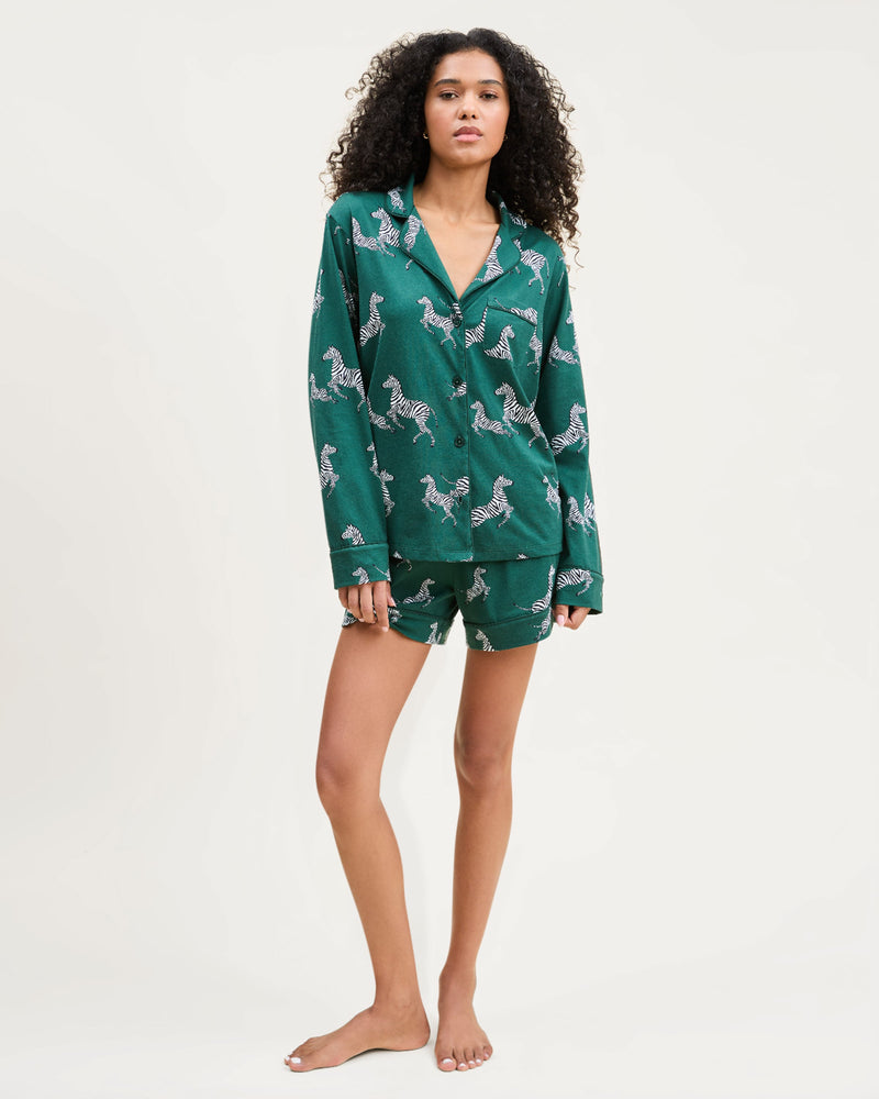 Petite Plume Pima Long Sleeve Short Set in Zèbre de Forêt