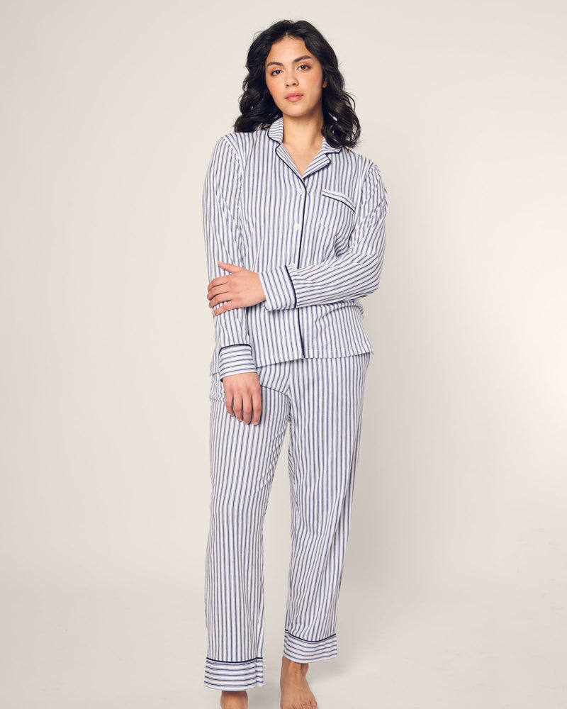 Petite Plume Pima Pajama Set in Navy French Ticking