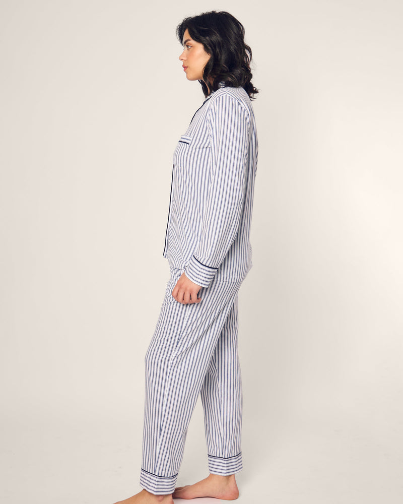 Petite Plume Pima Pajama Set in Navy French Ticking