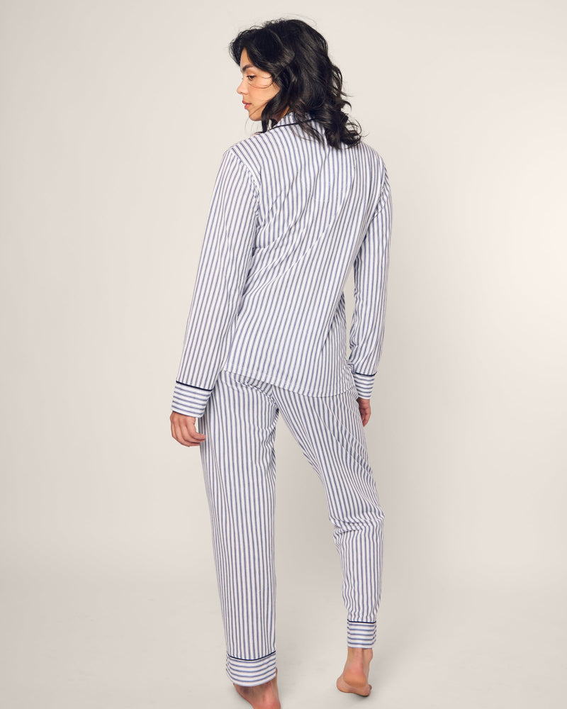 Petite Plume Pima Pajama Set in Navy French Ticking