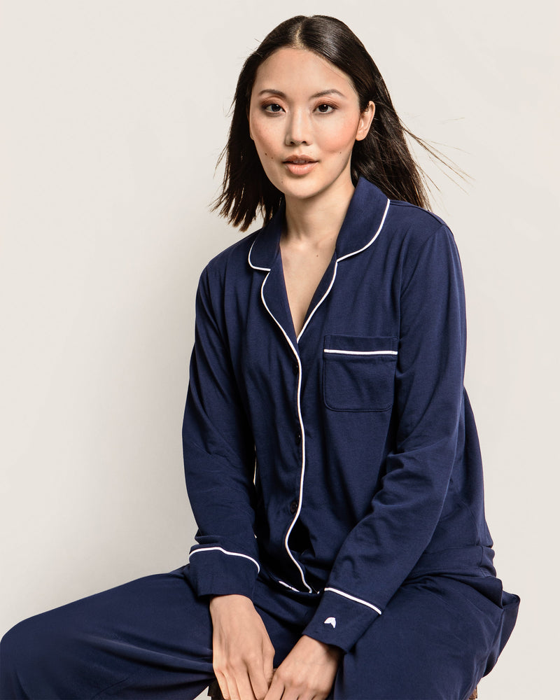 Petite Plume Pima Pajama Set in Navy