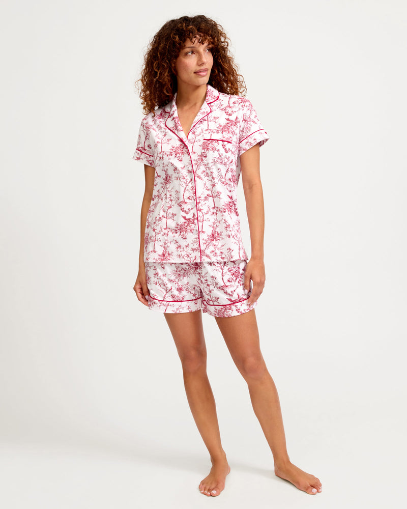 Petite Plume Pima Short Sleeve Short Set in Red Timeless Toile