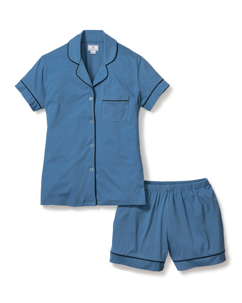 Petite Plume Pima Short Sleeve Short Set in Mystique Blue