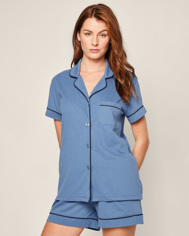 Petite Plume Pima Short Sleeve Short Set in Mystique Blue