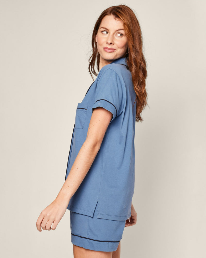 Petite Plume Pima Short Sleeve Short Set in Mystique Blue