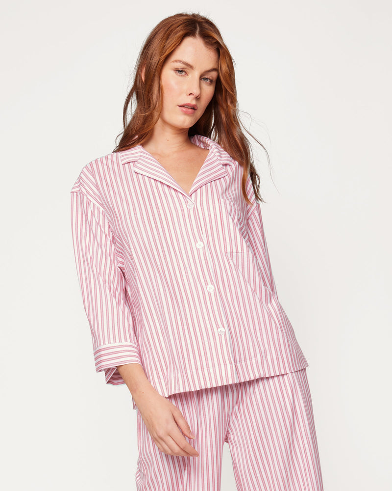 Petite Plume Olivia Wide Leg Pima Pajama Set in Antique Red Ticking