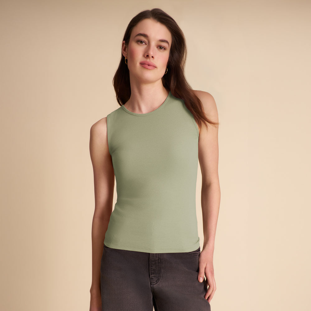Paige Classic Tank - Ribbed Pima Cotton :: Sage