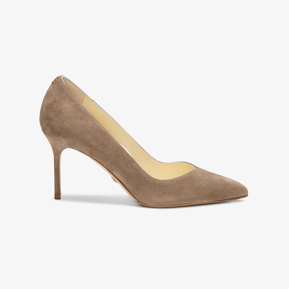 image of the perfect pump in taupe suede