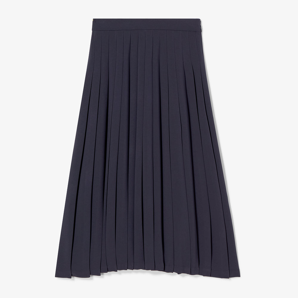 Navy pleated skirt on a white background
