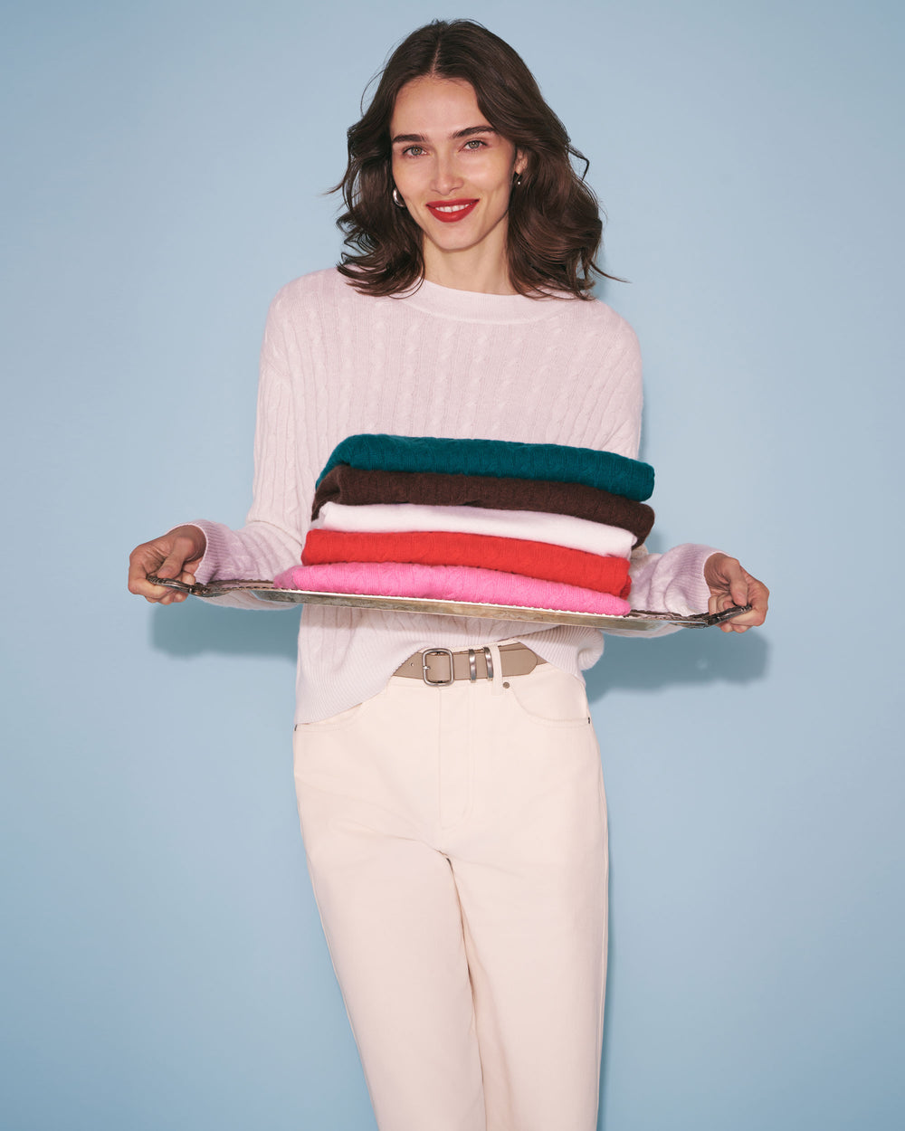 Giselle "Something's Gotta Give" Cable Sweater, Ivory, image 7 of 10