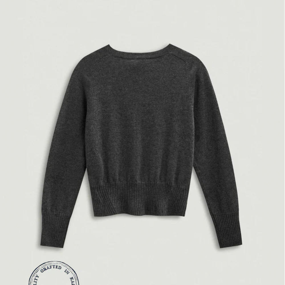Dark gray sweater on a light gray background