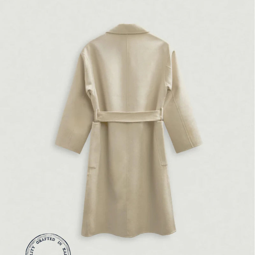 Beige trench coat on a light gray background