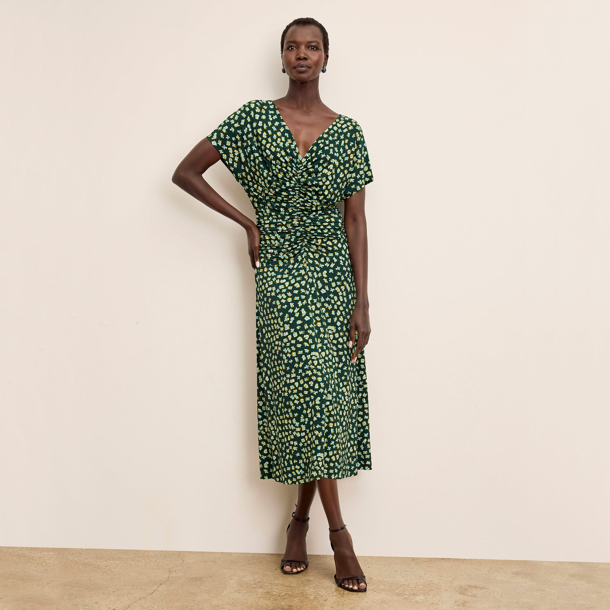 Front image of a woman wearing The Von Dress - Light Printed Jersey :: Kaleidoscope Print 