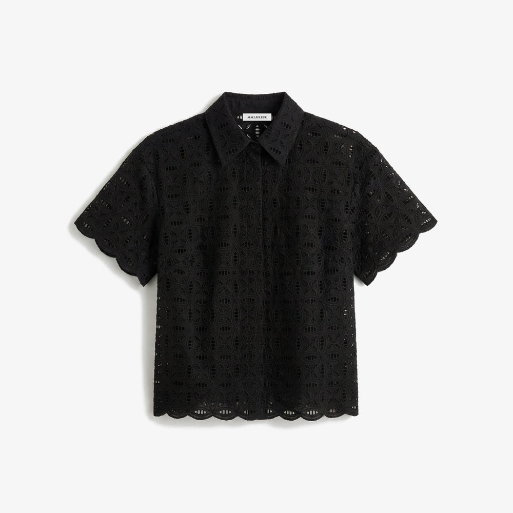 Black lace blouse on a white background
