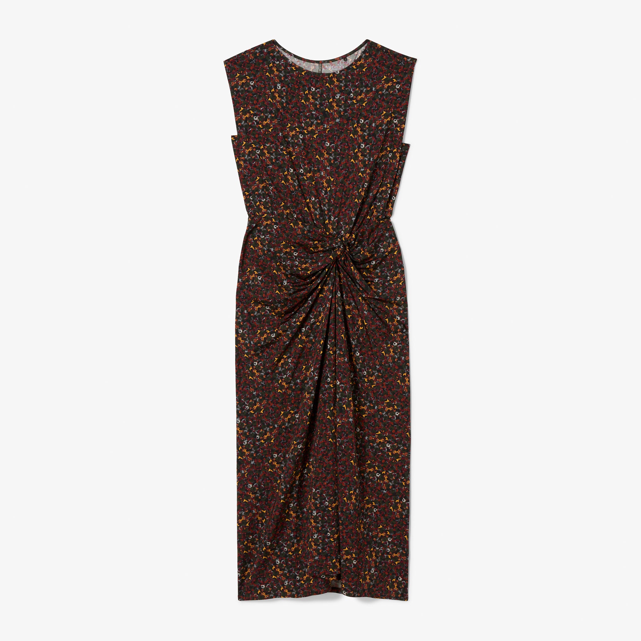 Patterned dress with a knot detail on a white background