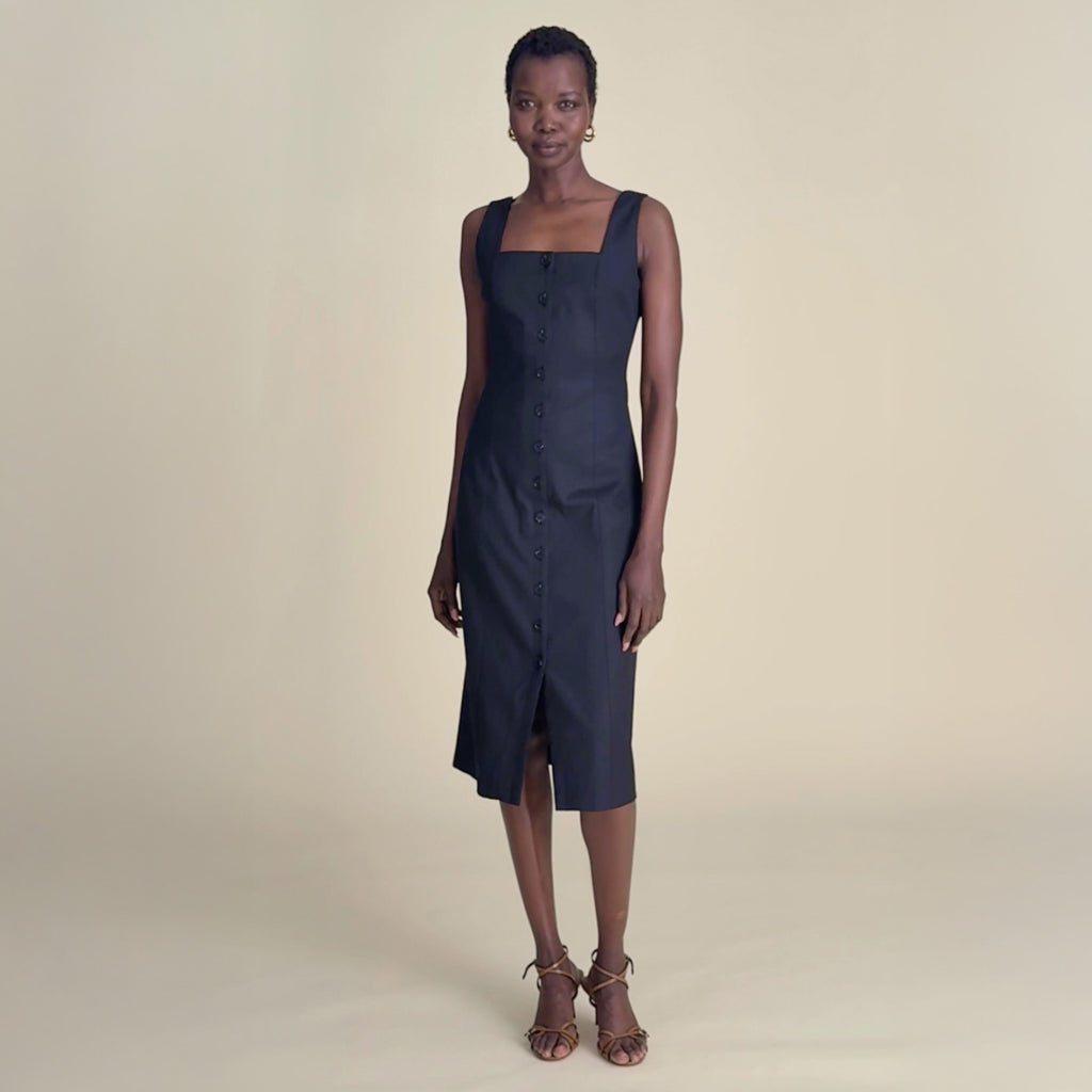 woman in black dress