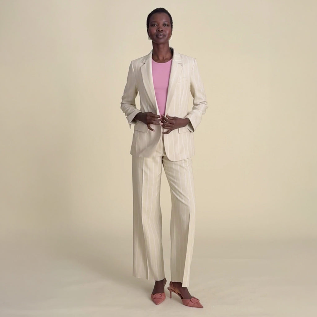 woman in linen fabric suiting