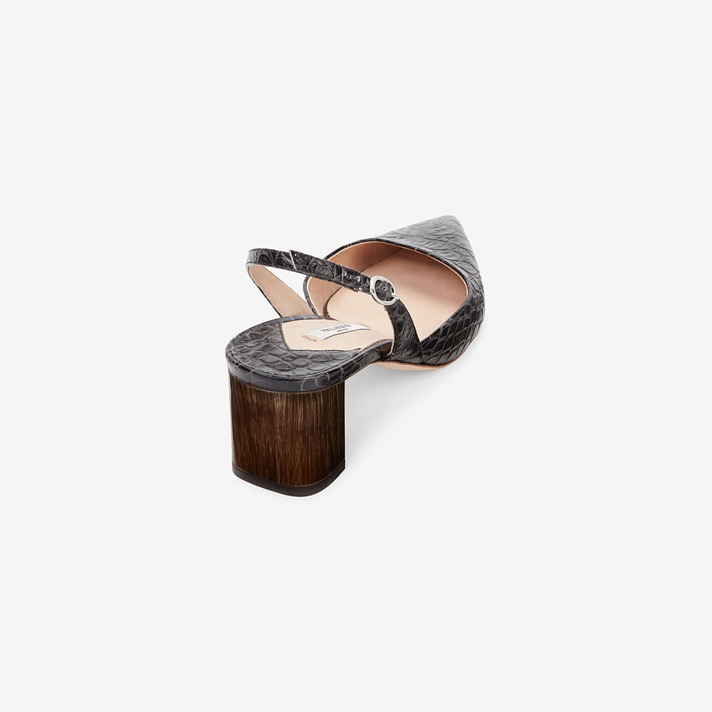 Back image of Irene slingback in embossed croc onyx