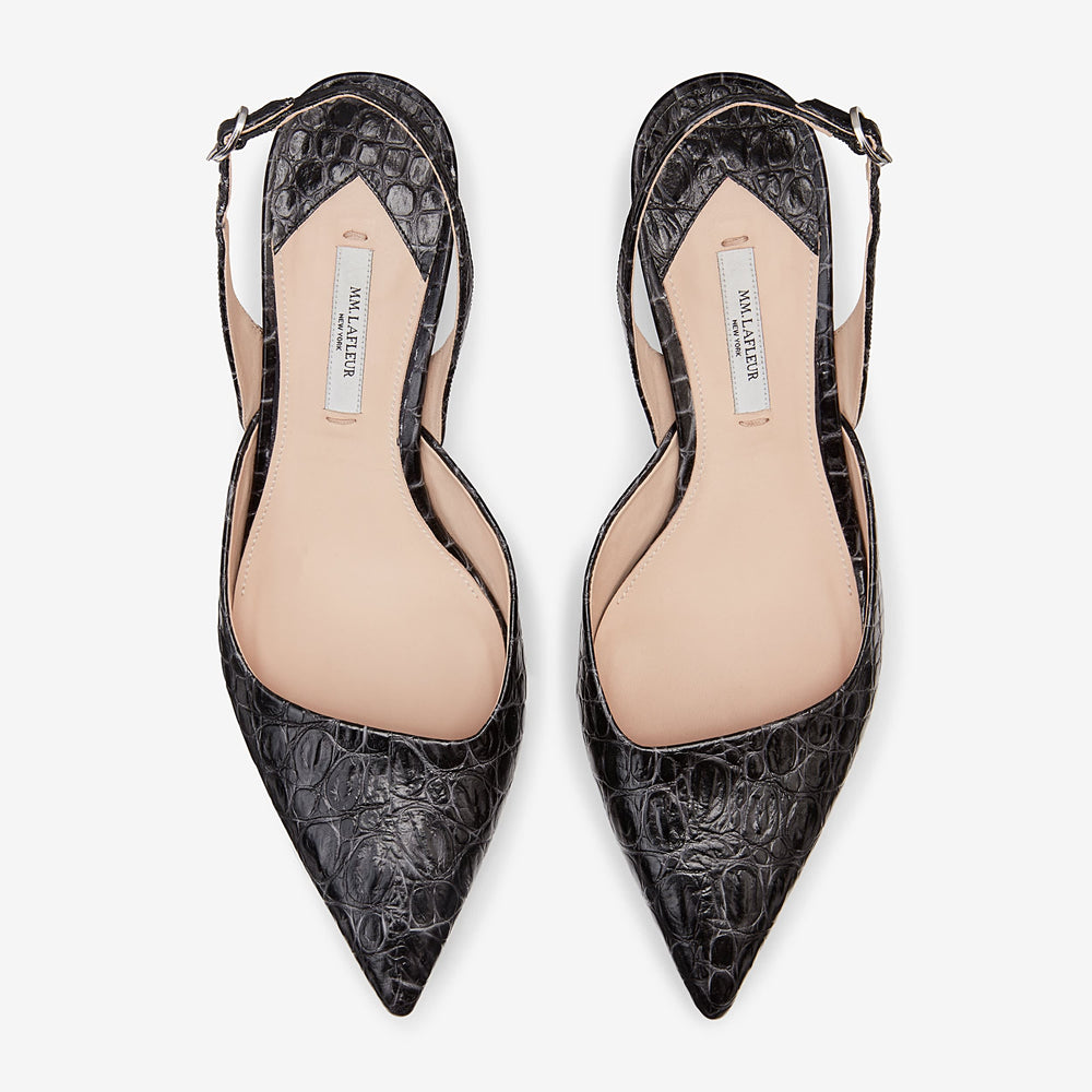Detail image of Irene slingback in embossed croc onyx