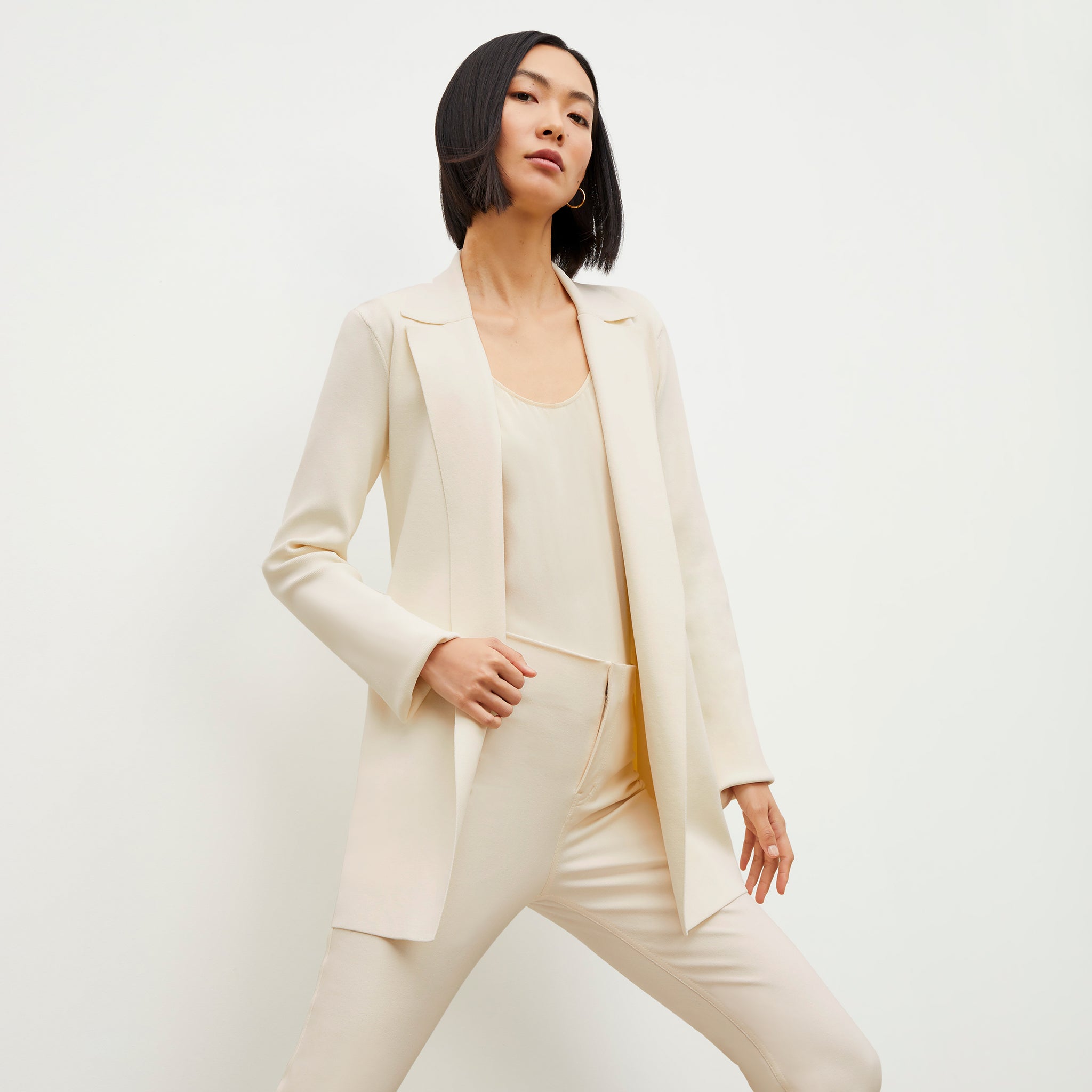 Front image of a woman wearing the Merritt Jardigan in Ivory 